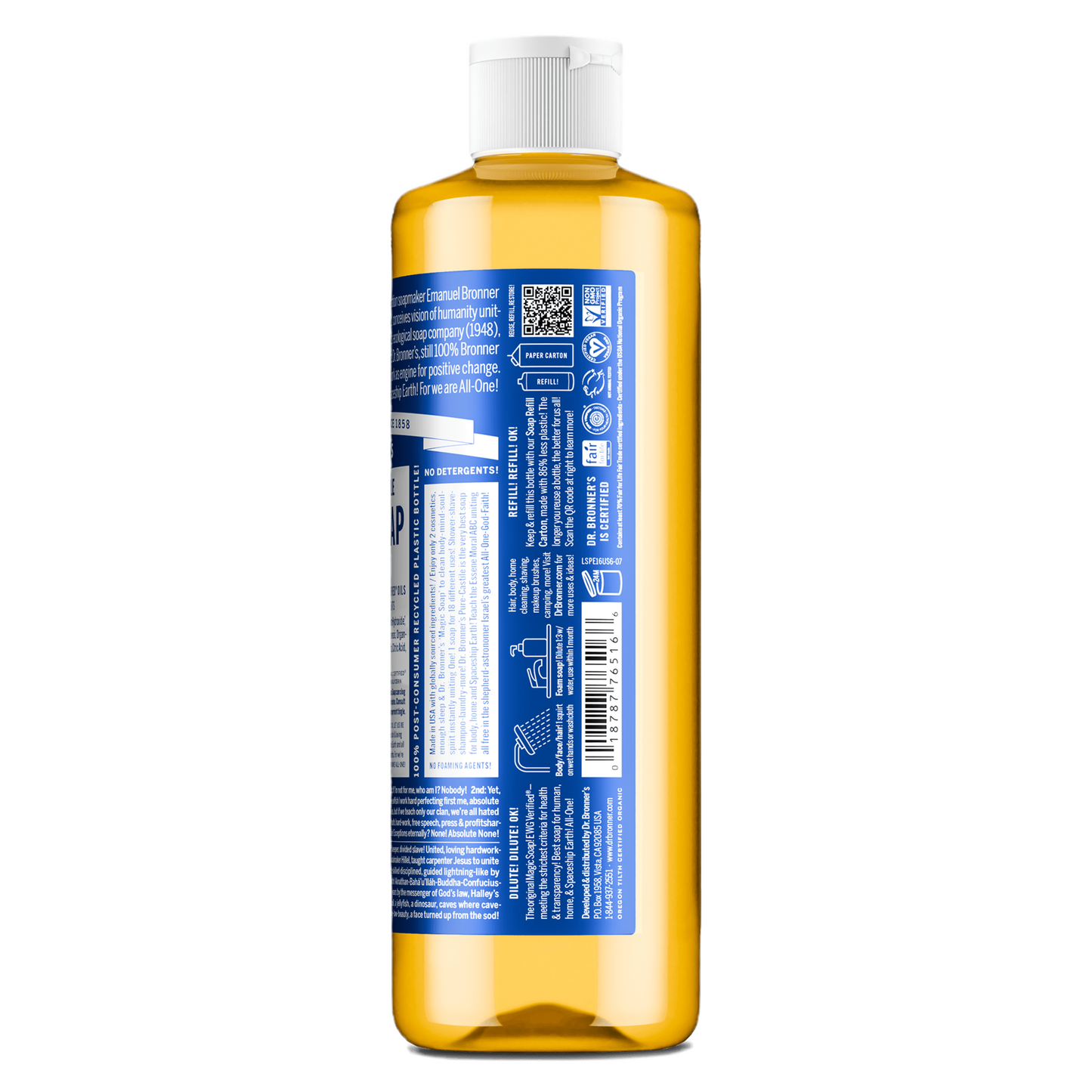 Dr. Bronner's Pure-Castile Magic Liquid Soap (Peppermint, 8 Ounce)- Made with Organic Oils, 18-in1 Uses: Face, Hair, Hand & Body Soap, Laundry, Pets- Concentrated, Vegan, Non-GMO