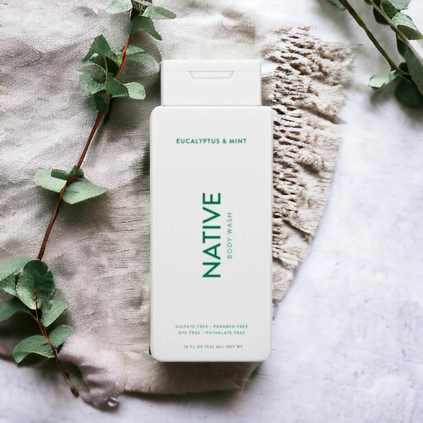 Native Body Wash Contains Naturally Derived Ingredients, For Women & Men, Sulfate, Paraben, & Dye Free Leaving Skin Soft and Hydrated, Eucalyptus & Mint, 18 oz - (Pack of 2)