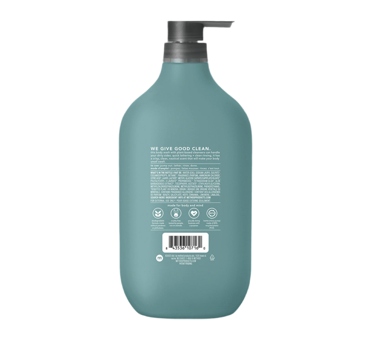 Method, Body Wash, Sea + Surf ,28 oz (828mL), Paraben & Phthalate Free, Biodegradable Formula,(Pack of 1)