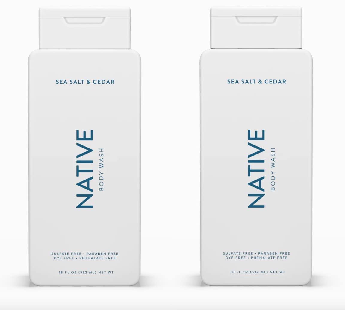 Native Body Wash Contains Naturally Derived Ingredients, For Women & Men, Sulfate, Paraben, & Dye Free Leaving Skin Soft and Hydrating, Sea Salt & Cedar 18 oz - (Pack of 2)