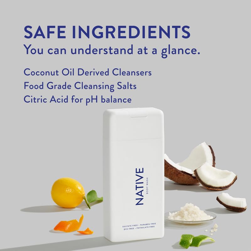 Native Body Wash Contains Naturally Derived Ingredients, For Women & Men, Sulfate, Paraben, & Dye Free Leaving Skin Soft and Hydrating, Sea Salt & Cedar 18 oz - (Pack of 2)