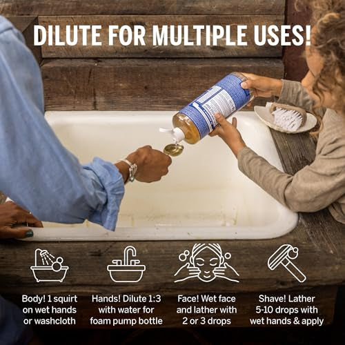 Dr. Bronner's Pure-Castile Magic Liquid Soap (Baby Unscented, 32 Ounce)- Made with Organic Oils, 18-in1 Uses: Face, Hair, Hand & Body Soap, Laundry, Pets- Concentrated, Vegan -(Pack of 2)