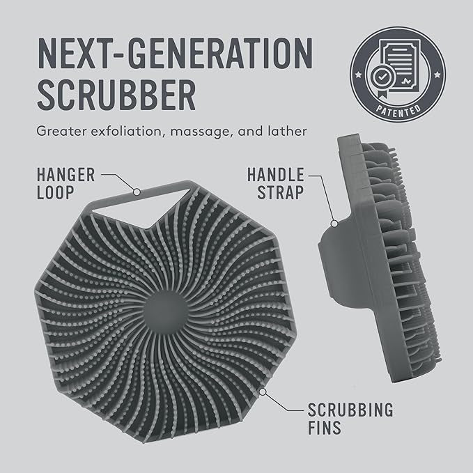 Sud Scrub® Antimicrobial Silicone Body Scrubber, Exfoliating Body Scrubber for Sensitive Skin, Eco Friendly Shower Scrubber for Body, Silicone Body Brush for Showering, (Grey)