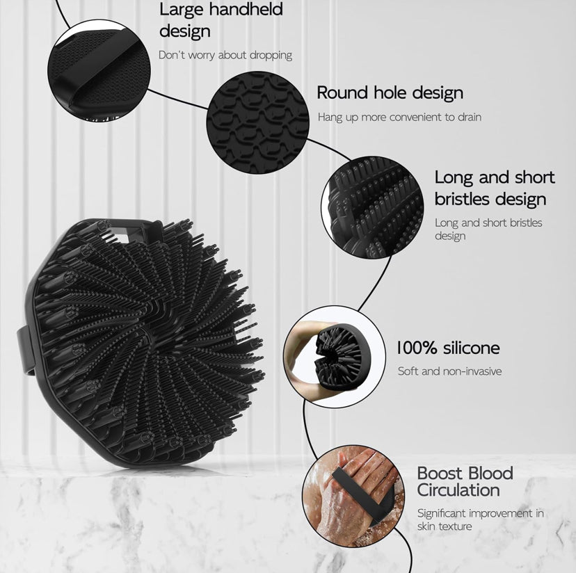 Silicone Body Scrubber, Exfoliating Body Wash Scrubbers Exfoliator , Shower Body Brush (black)