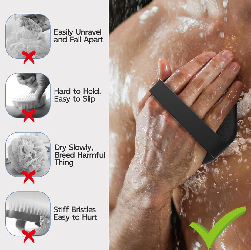 Silicone Body Scrubber, Exfoliating Body Wash Scrubbers Exfoliator , Shower Body Brush (black)