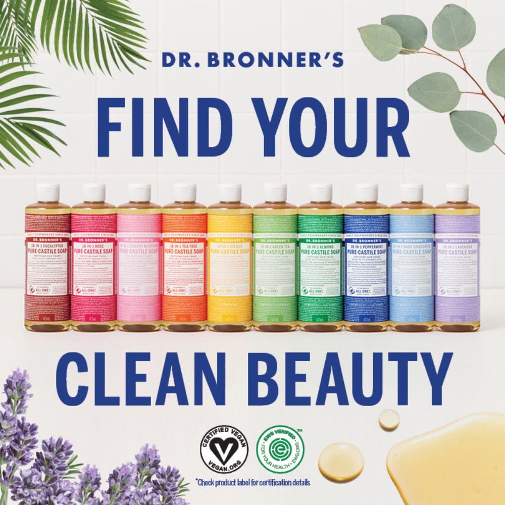 Dr. Bronner's Pure-Castile Magic Liquid Soap (Peppermint, 8 Ounce)- Made with Organic Oils, 18-in1 Uses: Face, Hair, Hand & Body Soap, Laundry, Pets- Concentrated, Vegan, Non-GMO