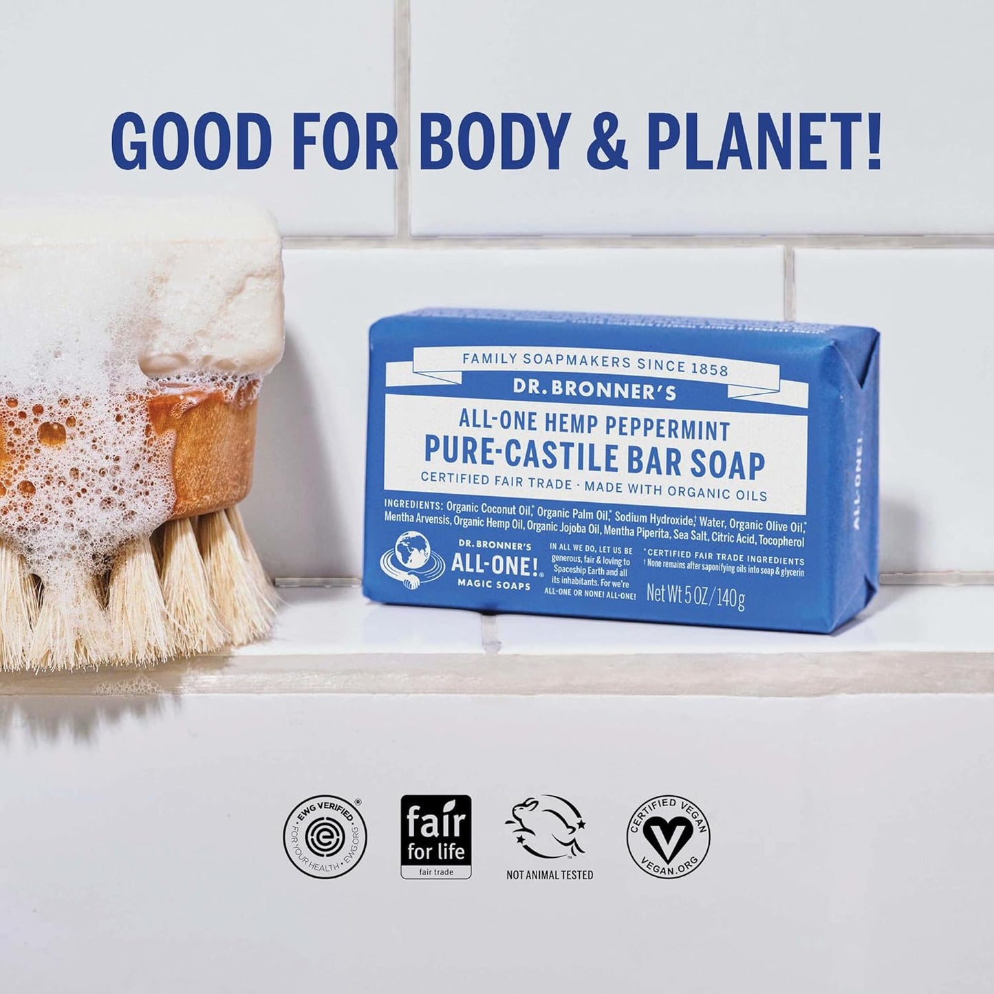 Dr. Bronner's Pure-Castile Magic Soap Bars (Peppermint, 5 oz) - Made with Regenerative Organic Certified Oils - For Face, Body & Hair - Gentle, Vegan - Bar Soaps for Men & Women(Pack of 12)