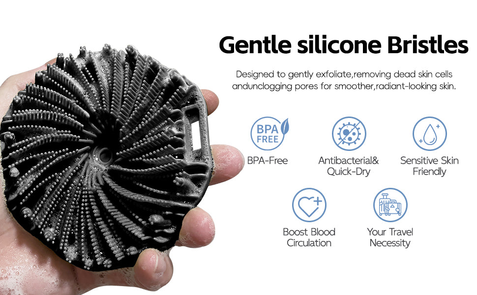 Silicone Body Scrubber, Exfoliating Body Wash Scrubbers Exfoliator , Shower Body Brush (black)