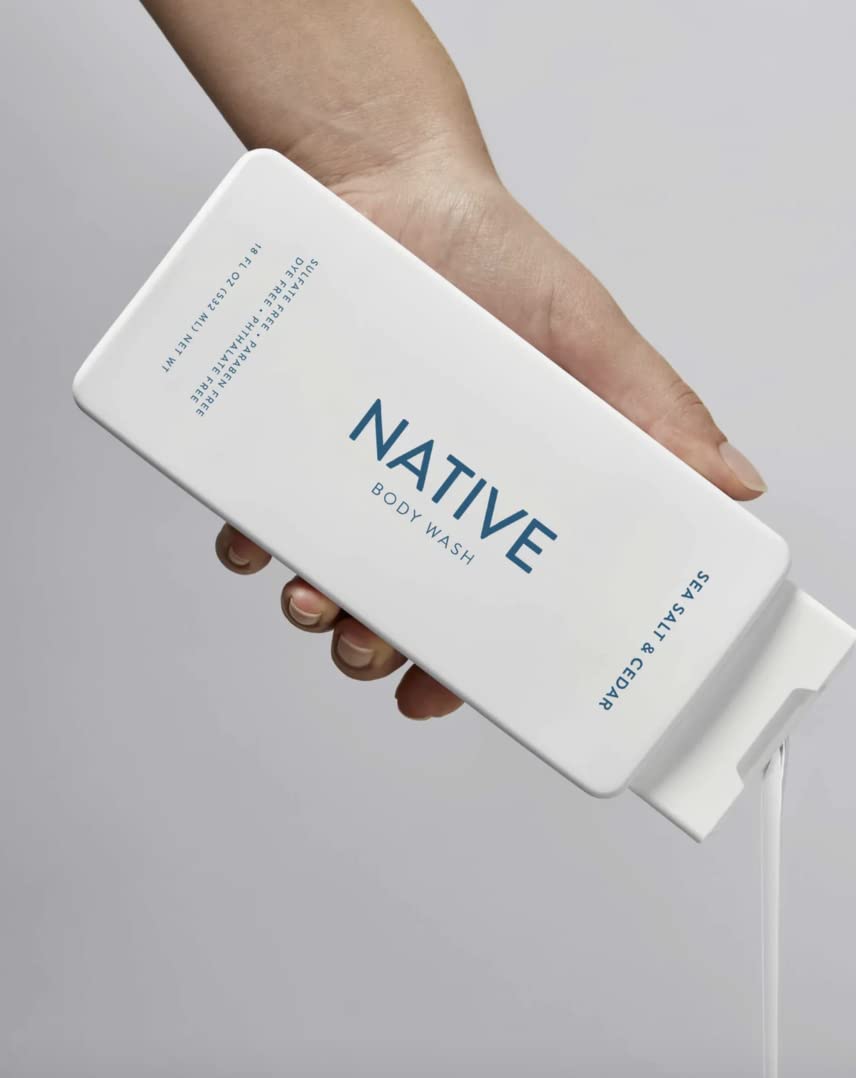 Native Body Wash Contains Naturally Derived Ingredients, For Women & Men, Sulfate, Paraben, & Dye Free Leaving Skin Soft and Hydrating, Sea Salt & Cedar 18 oz - (Pack of 2)